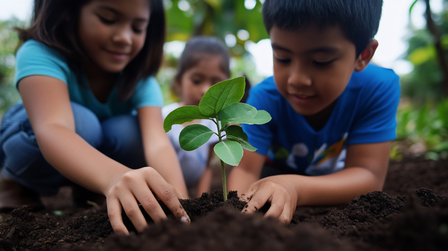 Enfants plantent un arbre